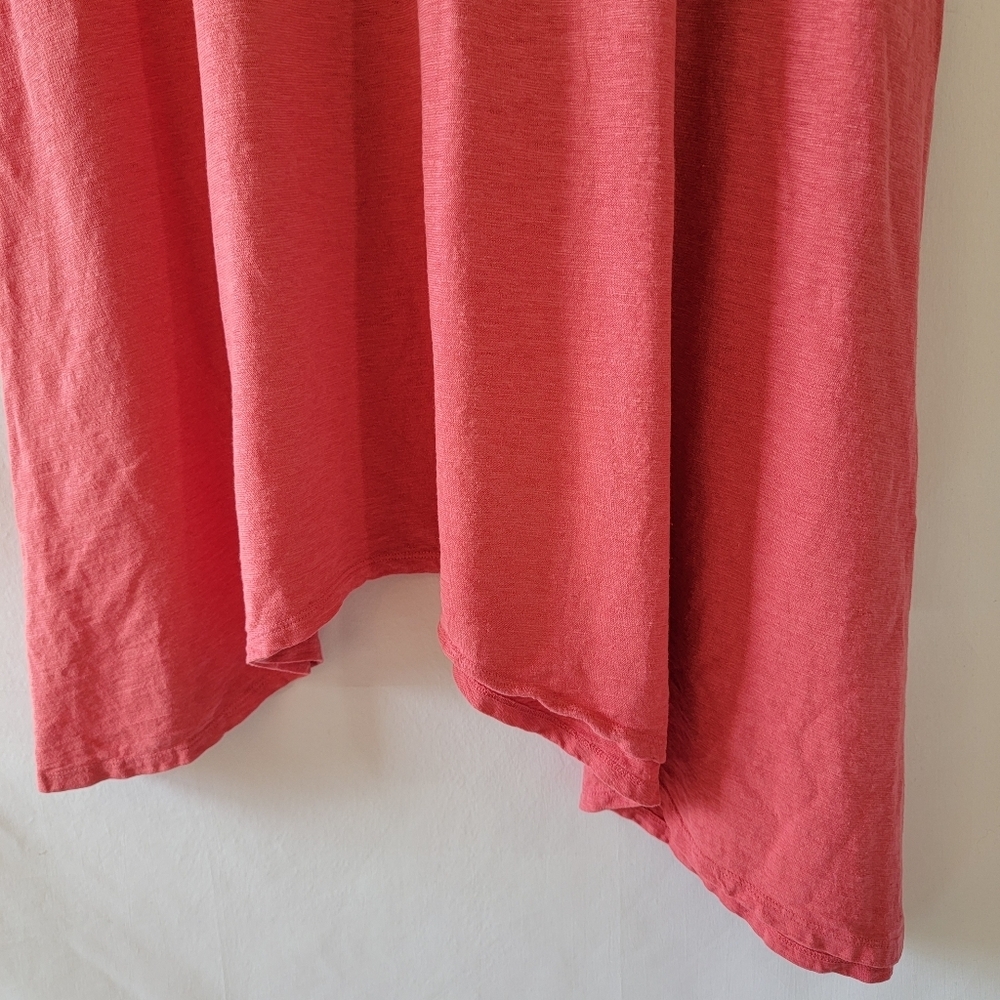 EILEEN FISHER Coral Organic Cotton Midi Dress Sz L Asymmetrical Minimalist - Picture 7 of 10